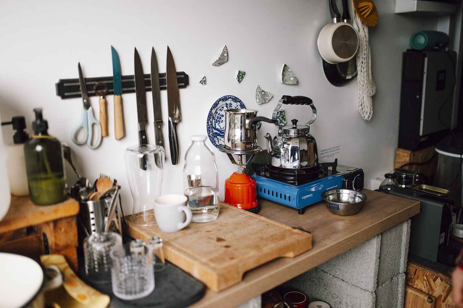 Kitchen scene with cooking tools and equipment